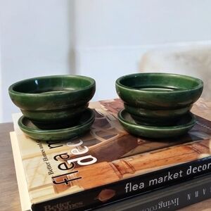 Vintage McCoy Emerald Green Mid Century Modern Pottery Flower Pot Set USA